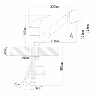 Смеситель для кухни Florentina Сигма с выдвижным изливом чёрный